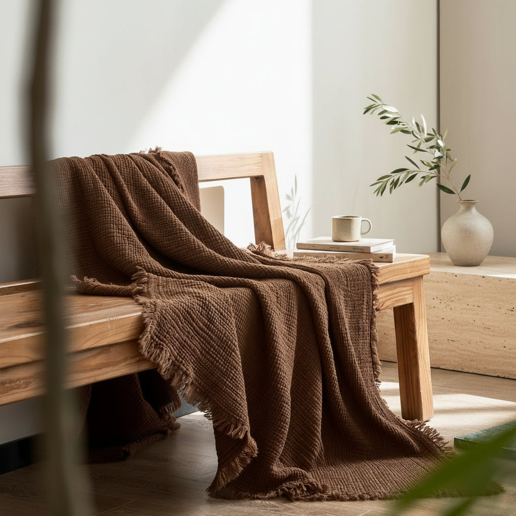 Japanese Four-Layer Muslin Cotton Tassel Throw Blanket