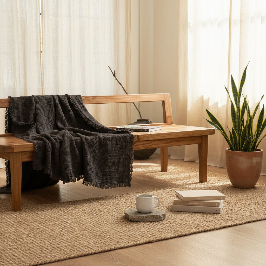 Japanese Four-Layer Muslin Cotton Tassel Throw Blanket