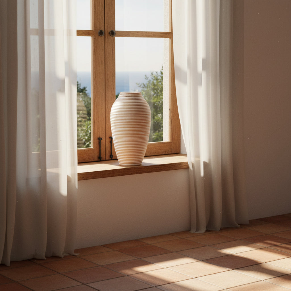 White Striped Mango Wood Vase
