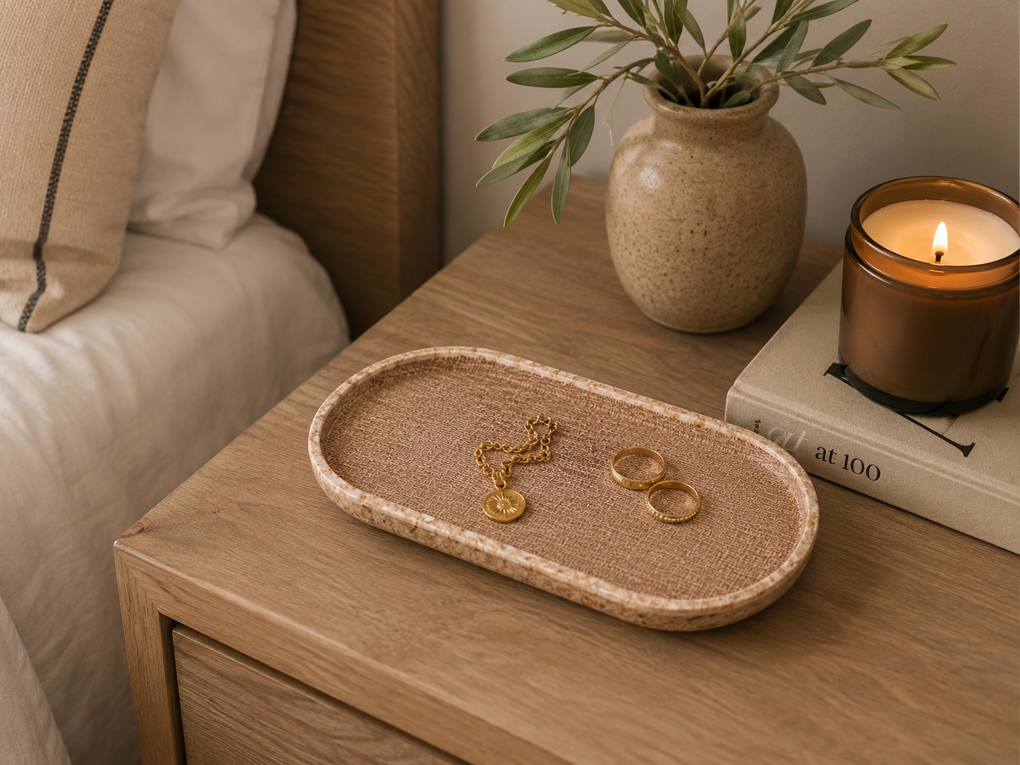 Linen Inlay Oval Catchall Tray