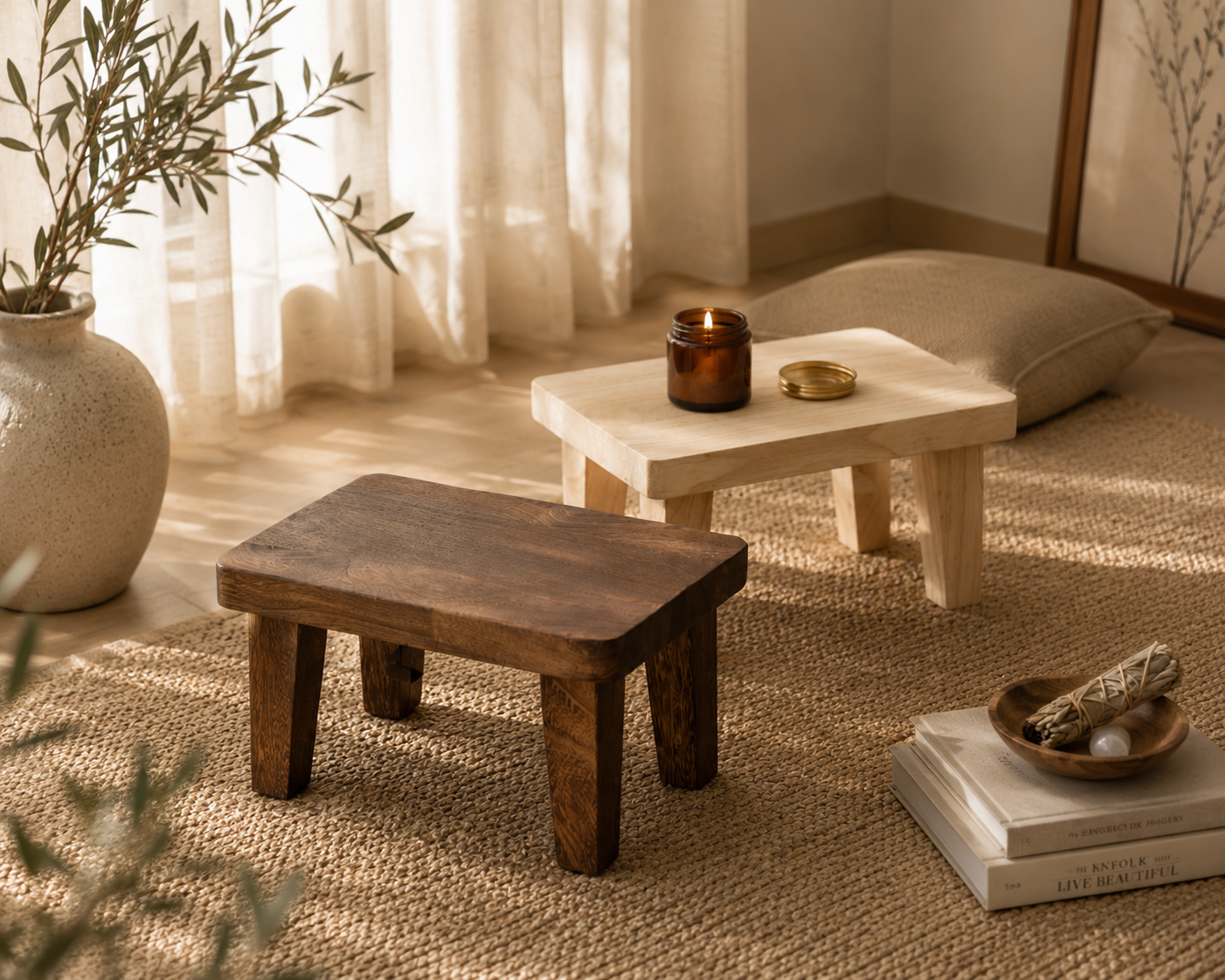 Japanese Solid Wood Stool – Minimalist, Thick-Leg Design