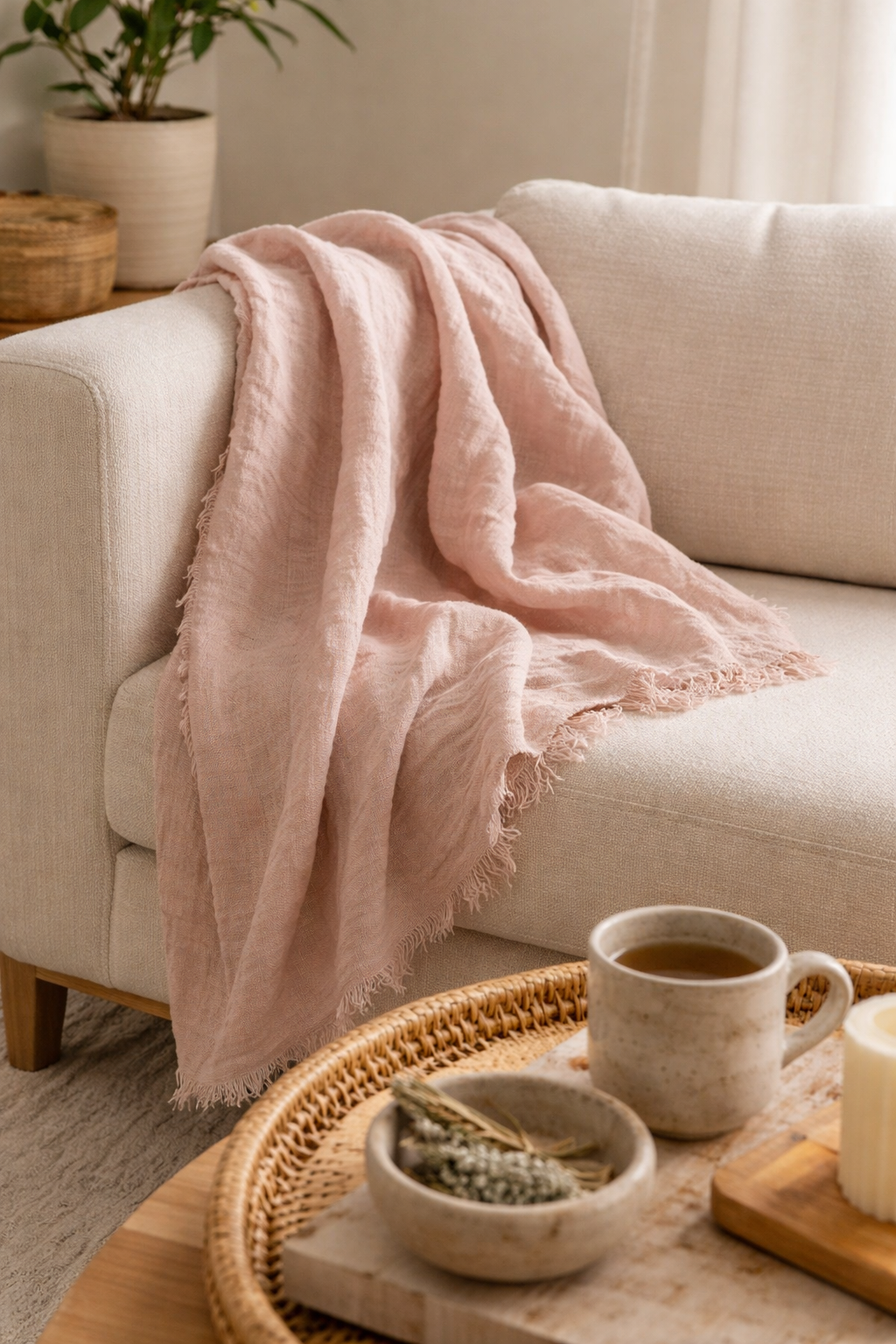 Stone Washed Linen Throw Blanket