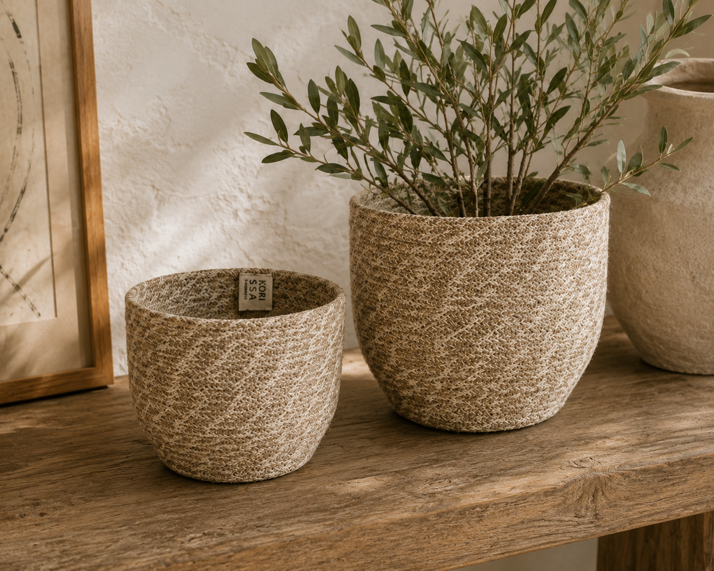 Handwoven Jute Storage Basket – Natural & White