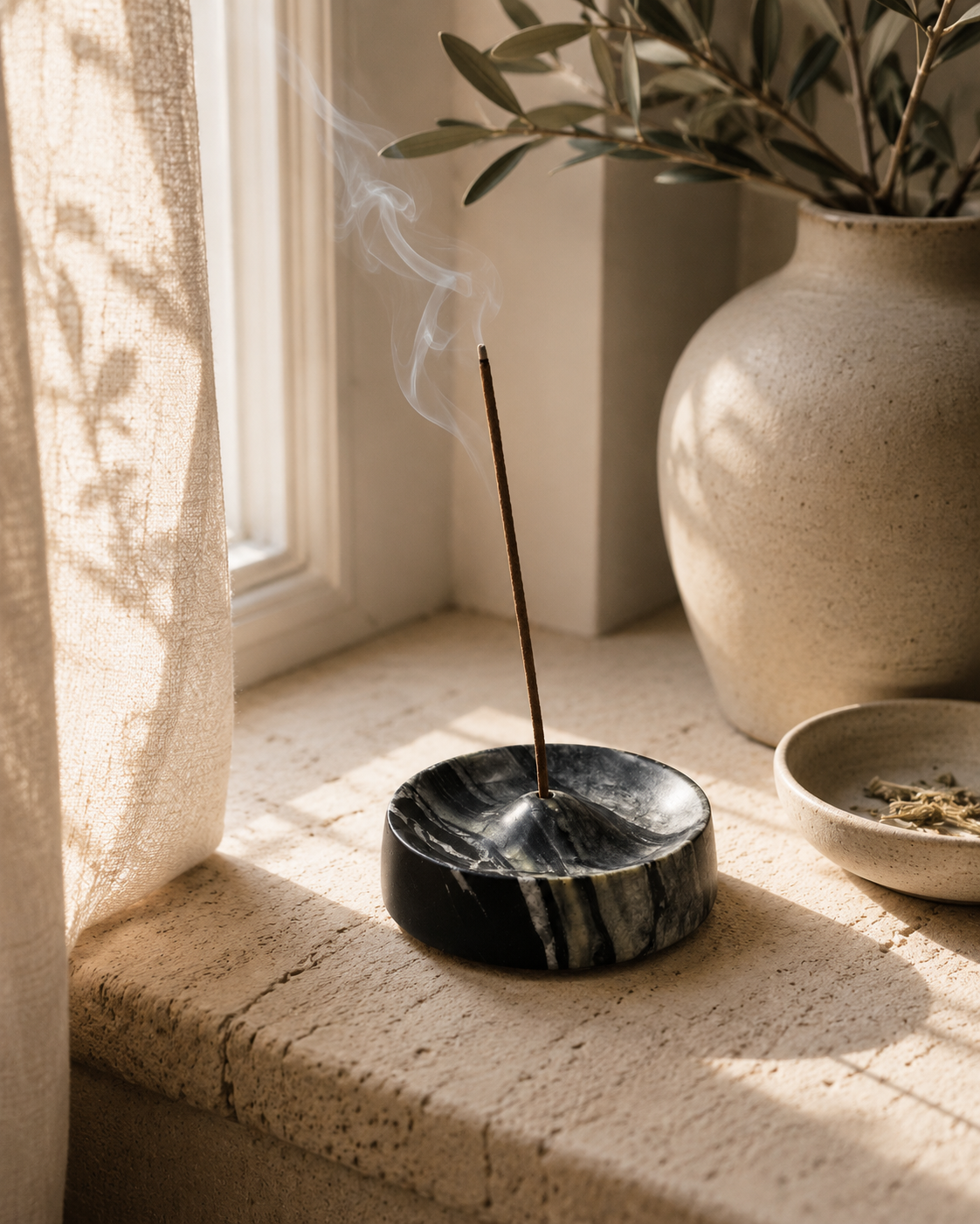 Black Marble Incense Holder | Minimal Ritual Burner for Grounding Spaces